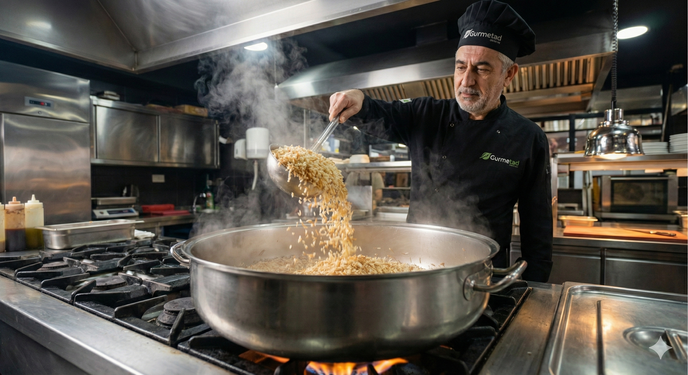 Usta aşçıların sıcak yemek hazırlığı